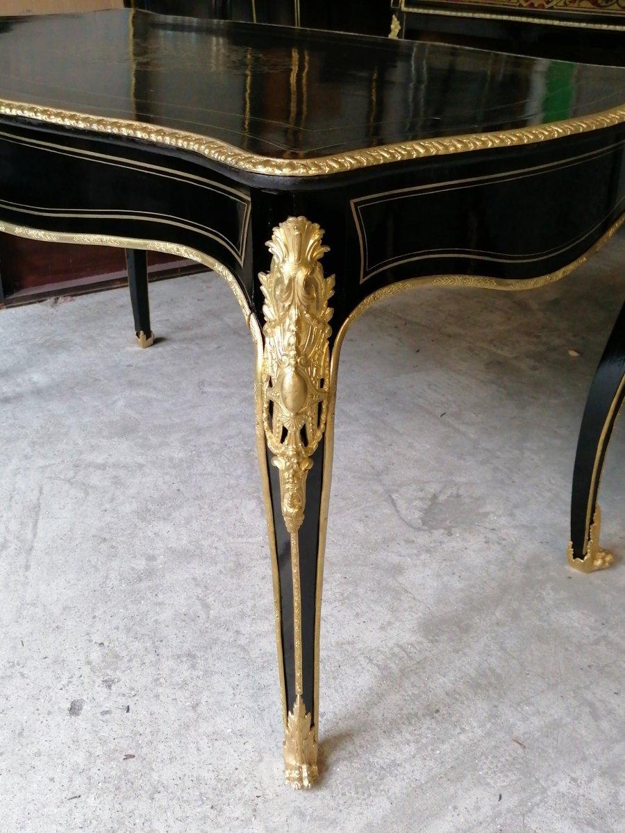 Blackened Napoleon III Large Desk Table in Boulle Louis XV Style, France, 1865