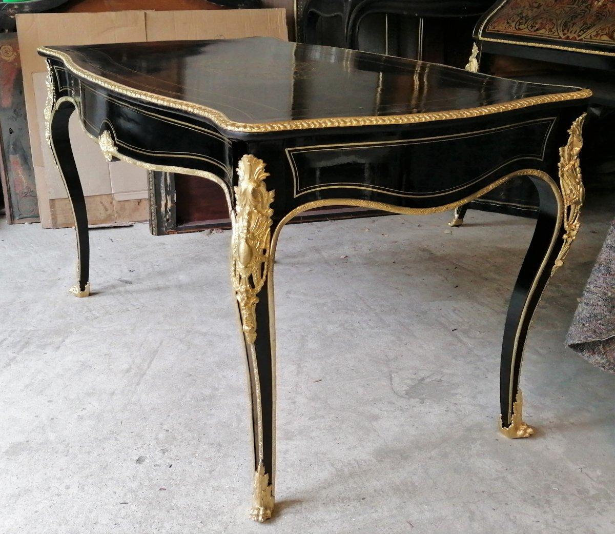 Napoleon III Large Desk Table in Boulle Louis XV Style, France, 1865 In Good Condition In Paris, FR