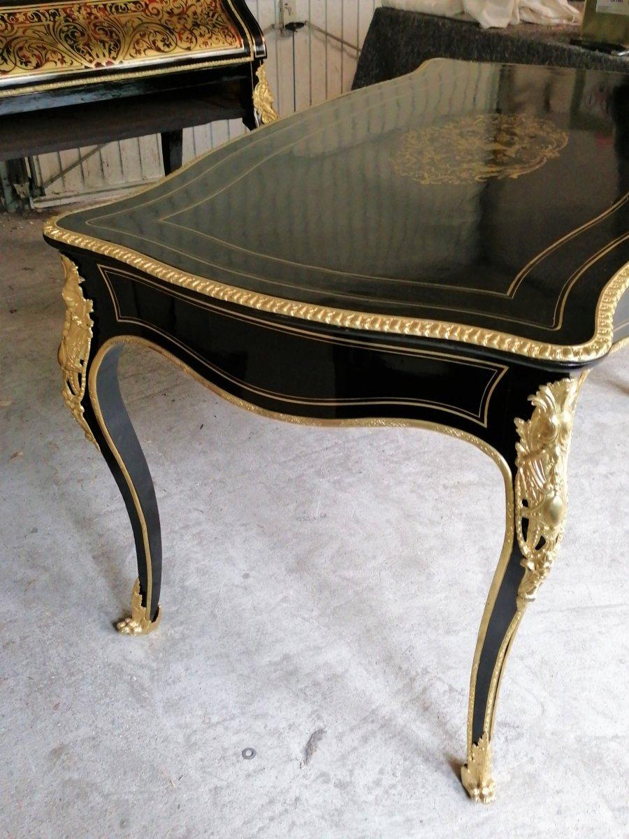 Mid-19th Century Napoleon III Large Desk Table in Boulle Louis XV Style, France, 1865