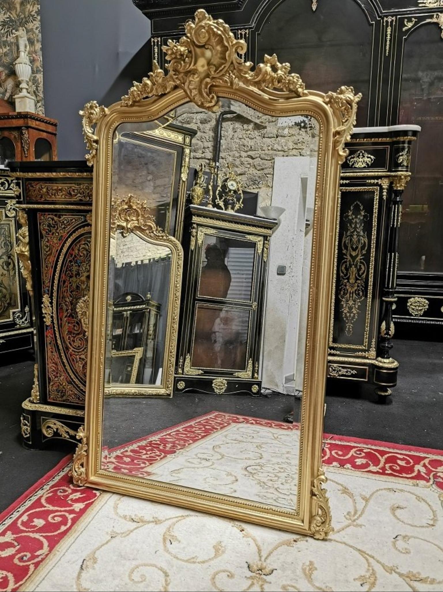 Gilt Napoleon III Large French Wall Mirror, 19th Century