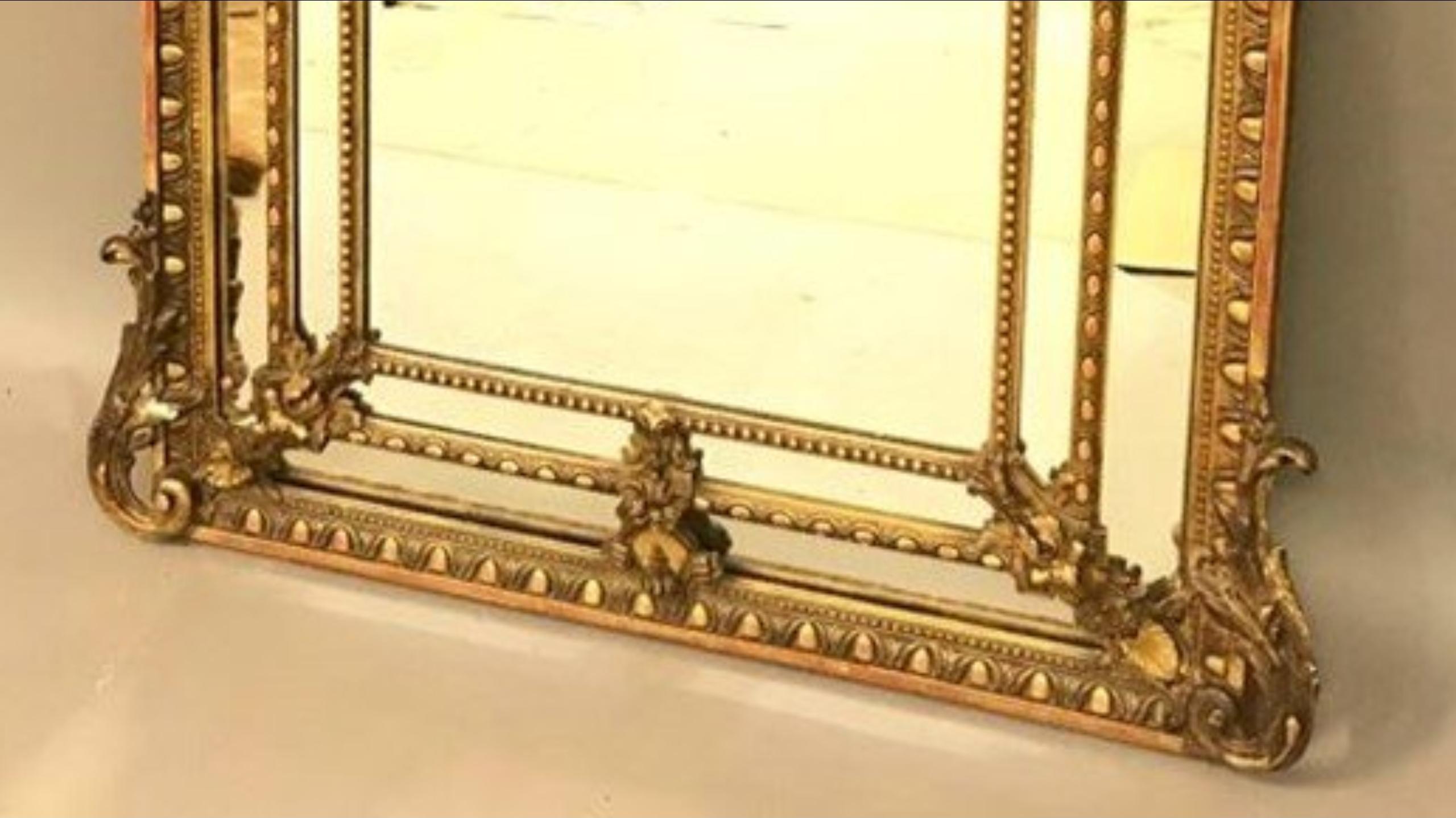 French Napoleon III Large Gilt Mirror, France 19th Century
