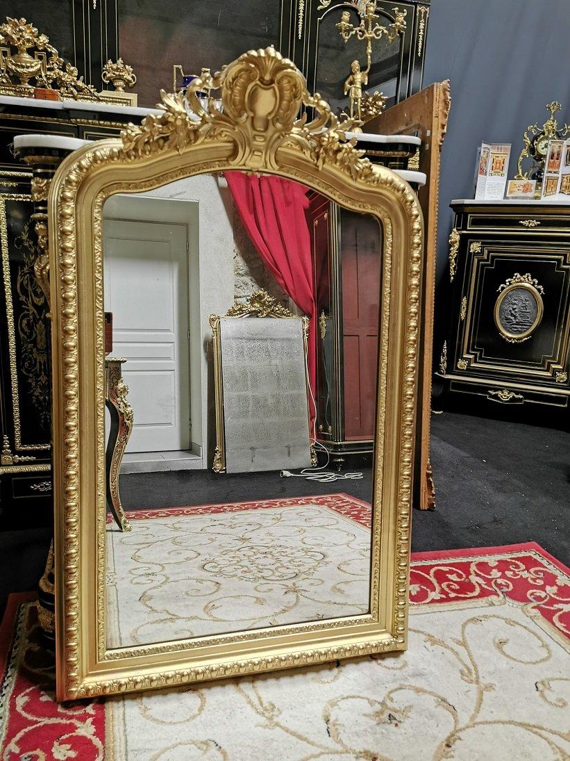 French Napoleon III Large Gilt Wall Mirror, France, 19th Century