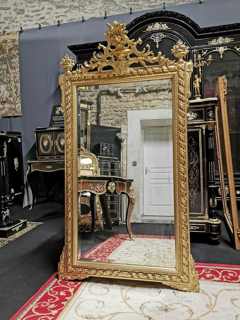 French Napoleon III Large Gilt Wall Mirror, France, 19th Century