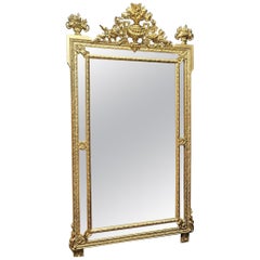 Napoleon III Large Giltwood Stucco Wall Mirror, France, 19th Century