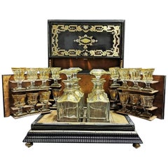 Antique Napoleon III Liquor and Cigar Cellar Cabinet, Baccarat Crystal, France