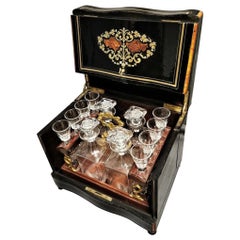 Antique Napoleon III Liquor Cellar and Baccarat Crystal Set, France, 19th Century