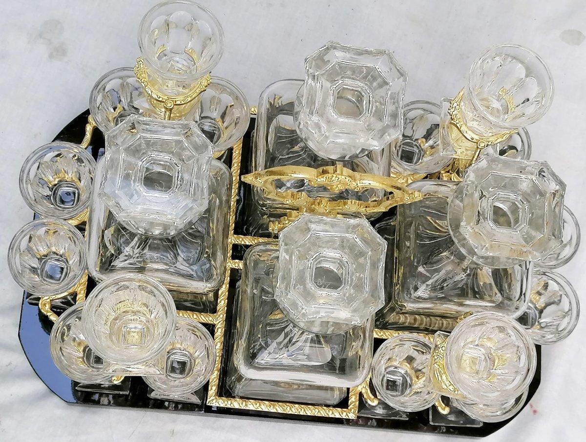 Blackened Napoleon III Liquor Cellar Baccarat Crystal, France, 1865