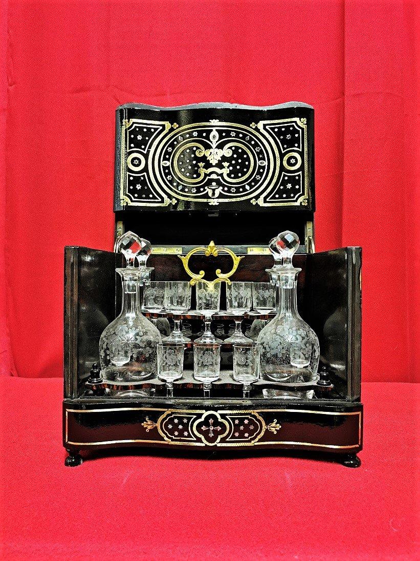 French Napoleon III Liquor Cellar Cabinet and Baccarat Crystal Set, France, 1865