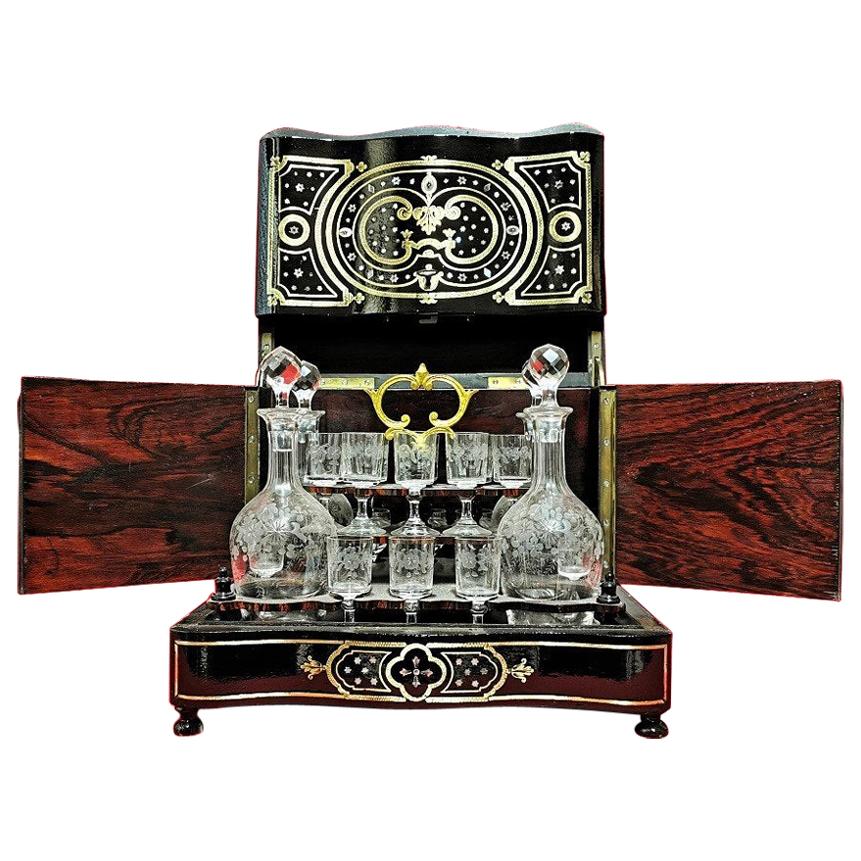 Napoleon III Liquor Cellar Cabinet and Baccarat Crystal Set, France, 1865