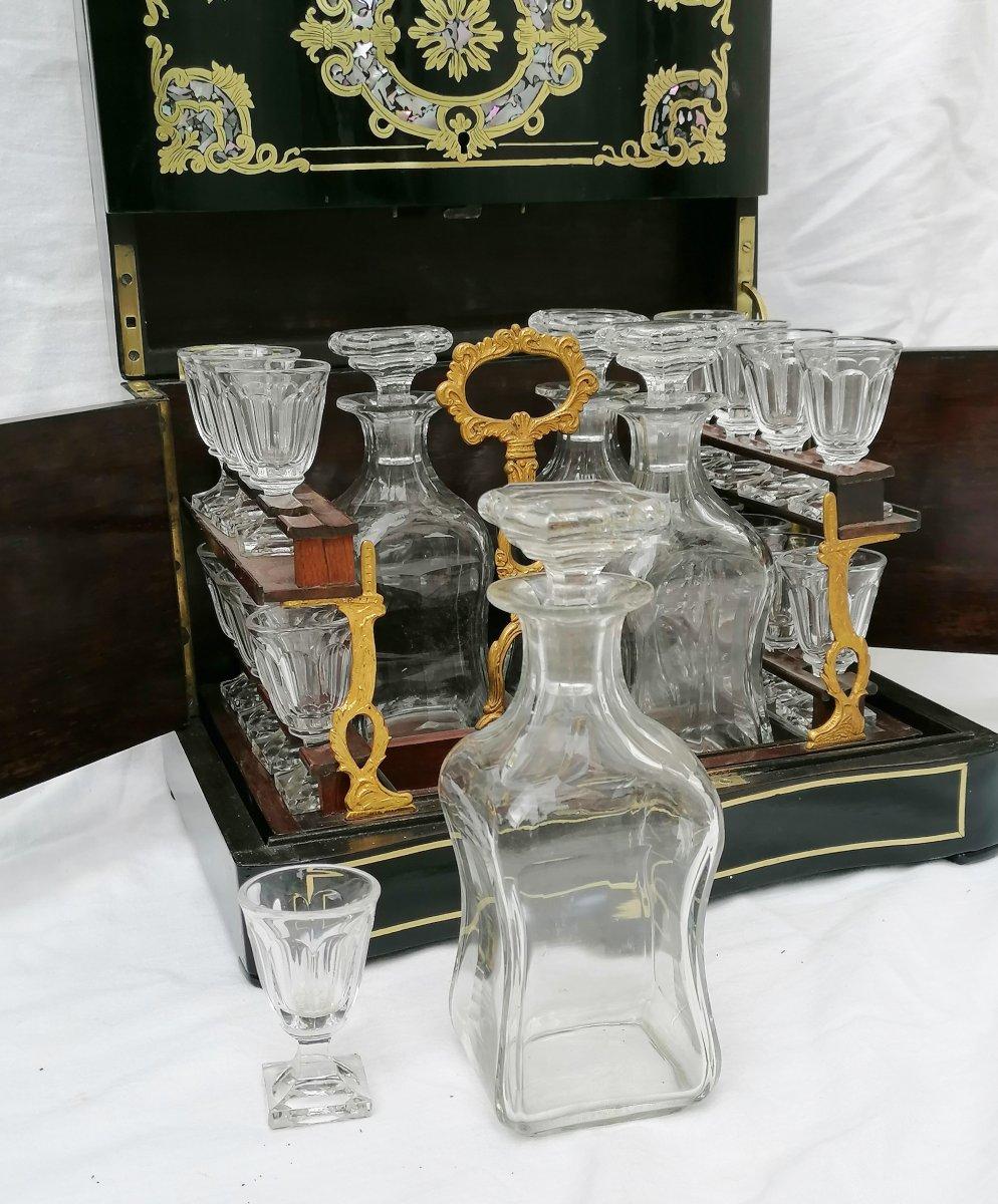 French Napoleon III Liquor Cellar Mother of Pearl and Baccarat Crystal, France, 1865