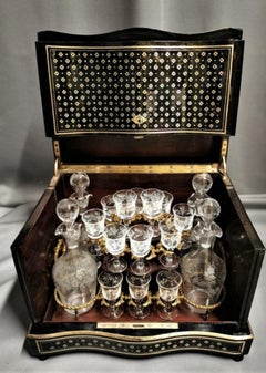 Napoleon III Liquor Cellar Mother of Pearl Boulle Marquetry, France 19th Century