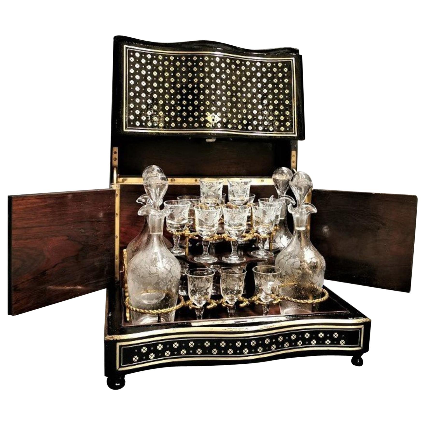 Napoleon III Liquor Cellar Mother of Pearl Boulle Marquetry, France 19th Century