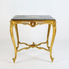 Napoleon III Louis XV Style Giltwood Scagliola Top Center Table Dessert Table
