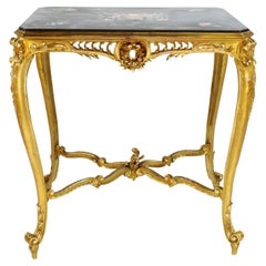 Table centrale à dessert en bois doré de style Louis XV avec plateau en scagliola de style Napoléon III