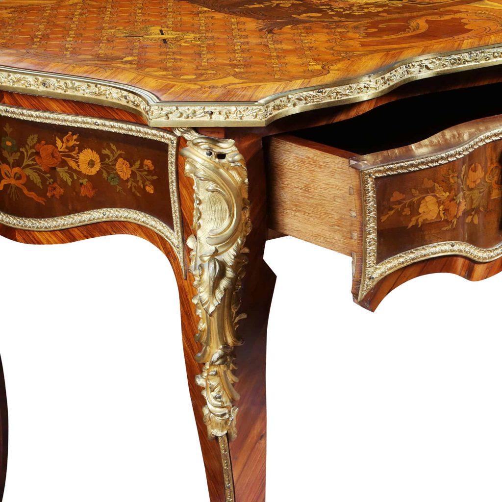 French Napoleon III Louis XV Style Marquetry Desk Bureau Plat