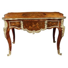 Napoleon III Louis XV Style Marquetry Desk Bureau Plat