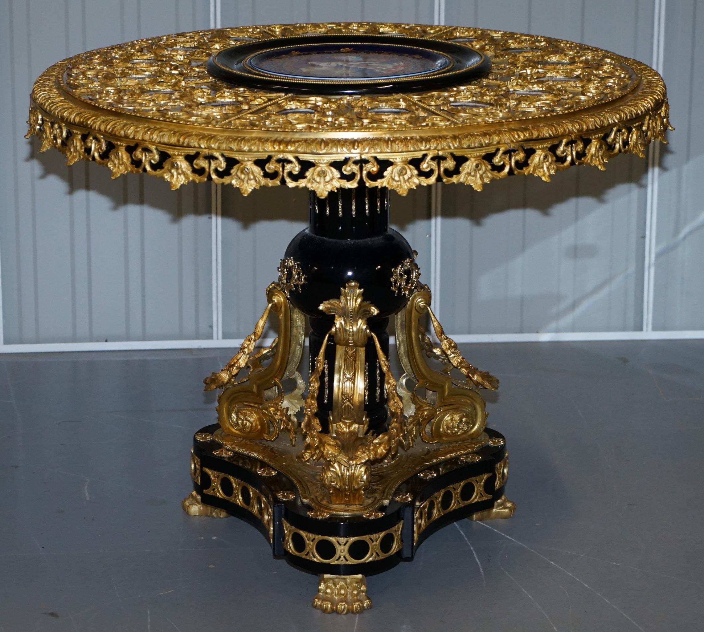 French Napoleon III Louis XVI Style Gilt Bronze & Porcelain Plaque Sevres Centre Table