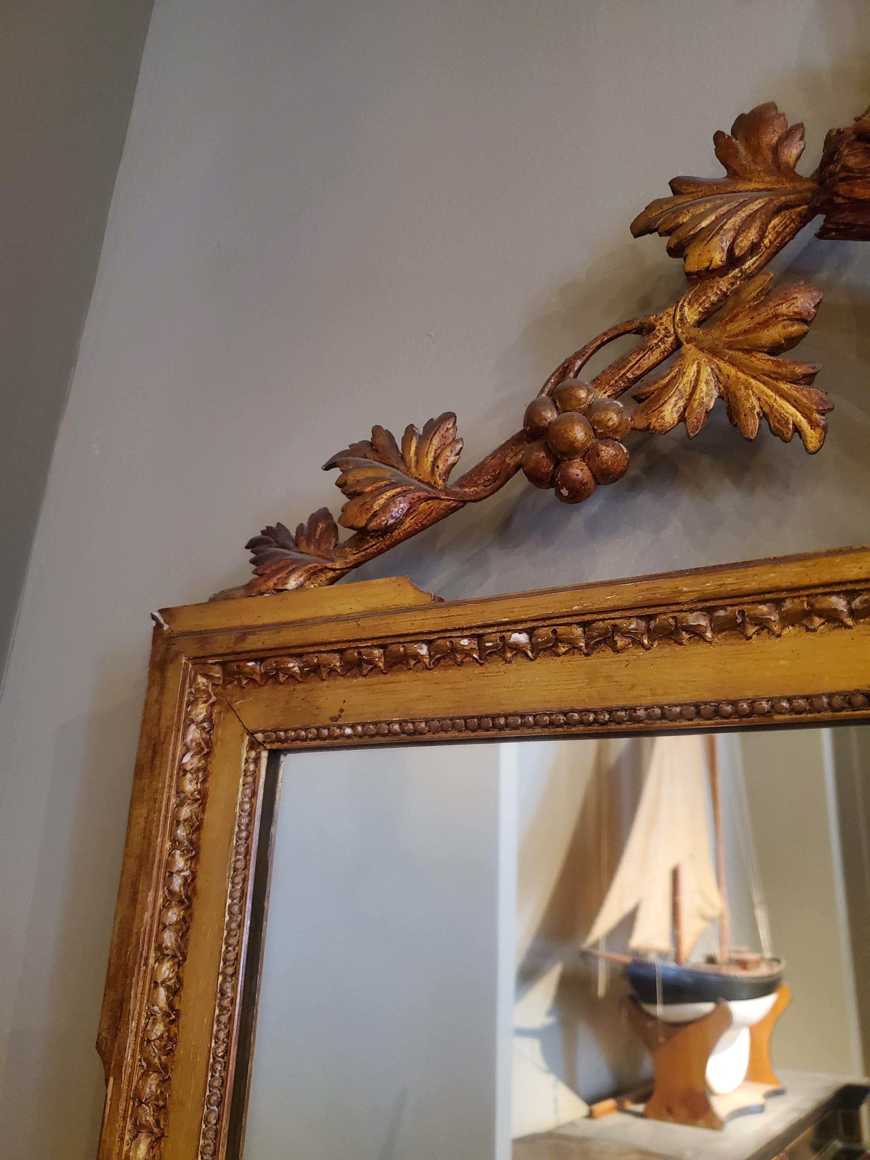Napoleon III Louis XVI Style Gilt Wood Mirror In Good Condition For Sale In Montreal, QC