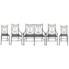 19th Century French Iron Garden Bench and Chairs 