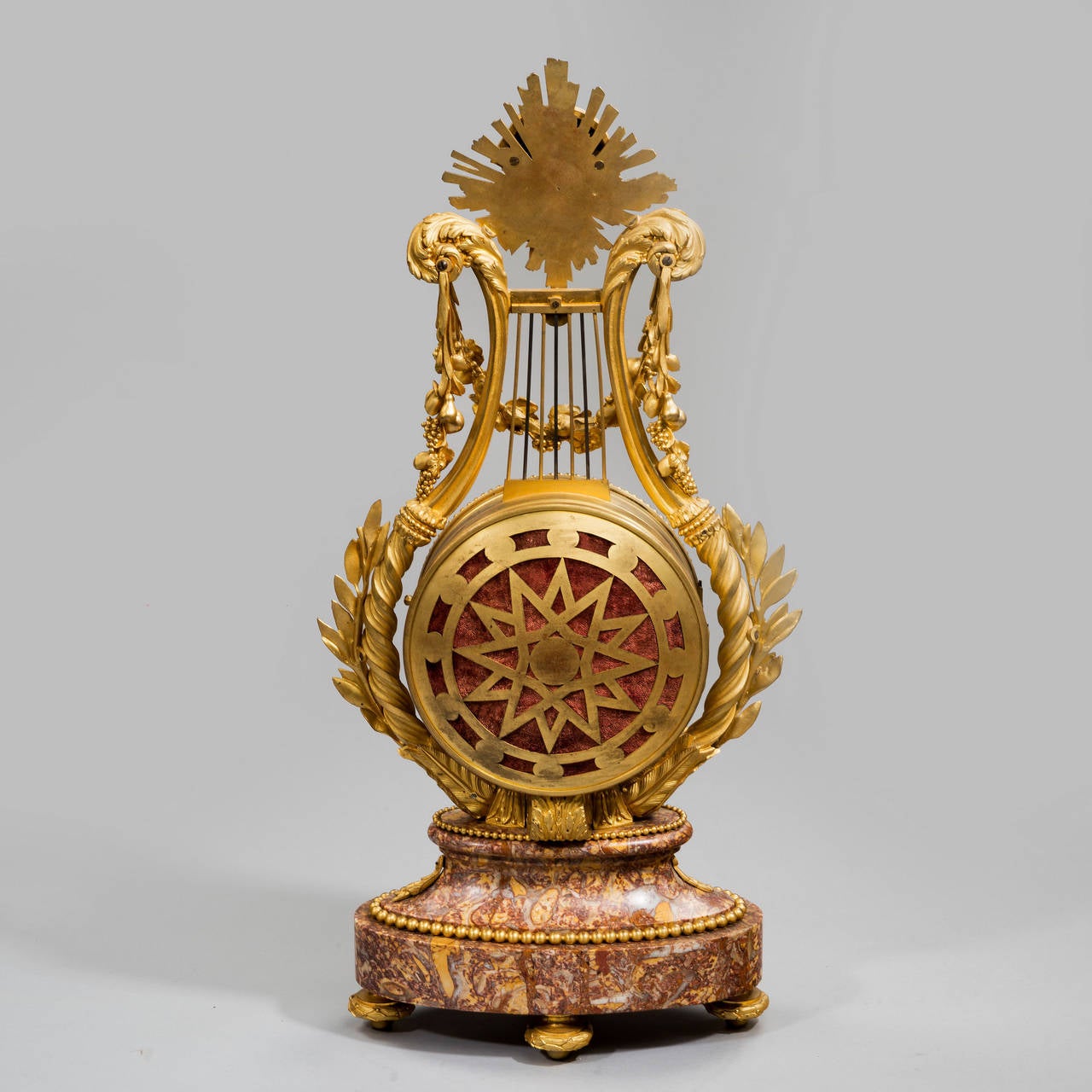 Napoleon III Lyre Clock with Ormolu Hands In Good Condition For Sale In Lymington, Hampshire