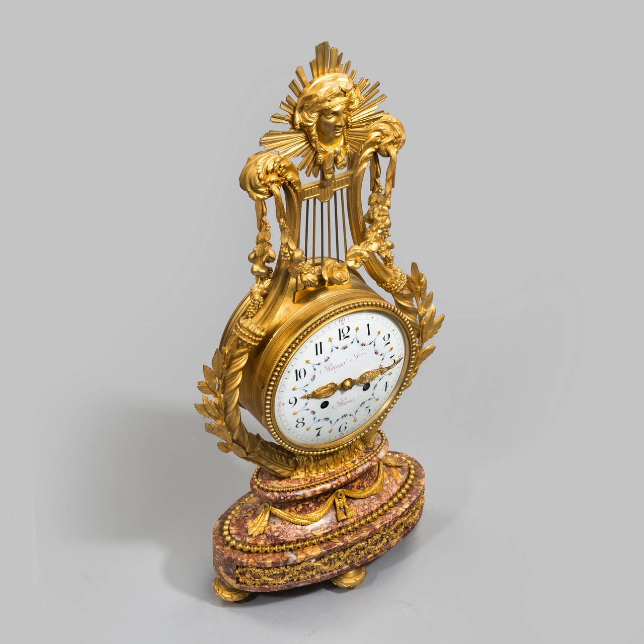 Bronze doré Horloge Lyre Napoléon III avec aiguilles en bronze doré en vente