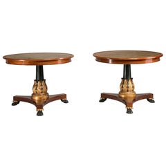 Antique Napoleon III Mahogany Lacquered Rounded Leather Top Gueridon Tables