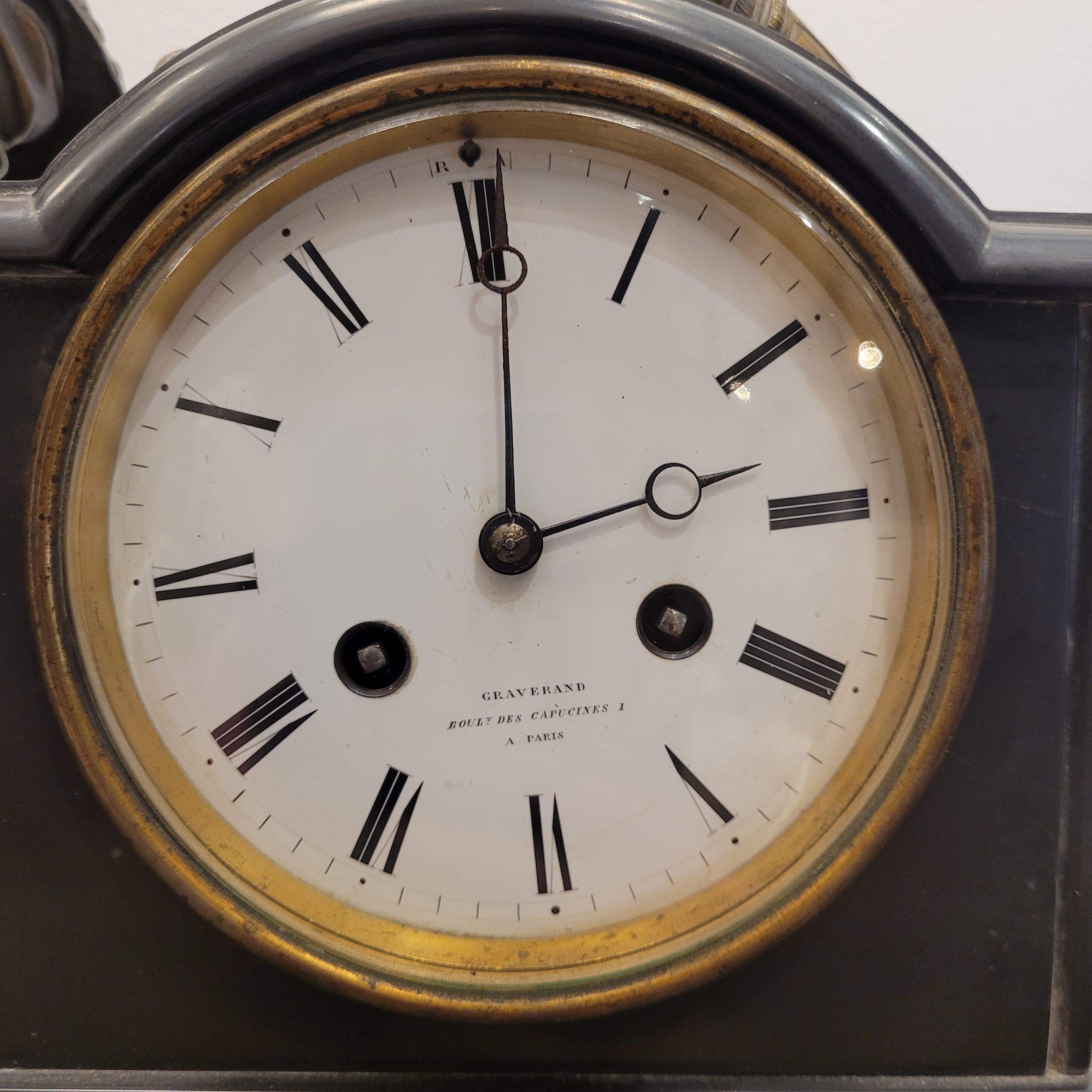 Napoleon III Mantel  clock  in Black marble and bronce philosopher sculture For Sale 3