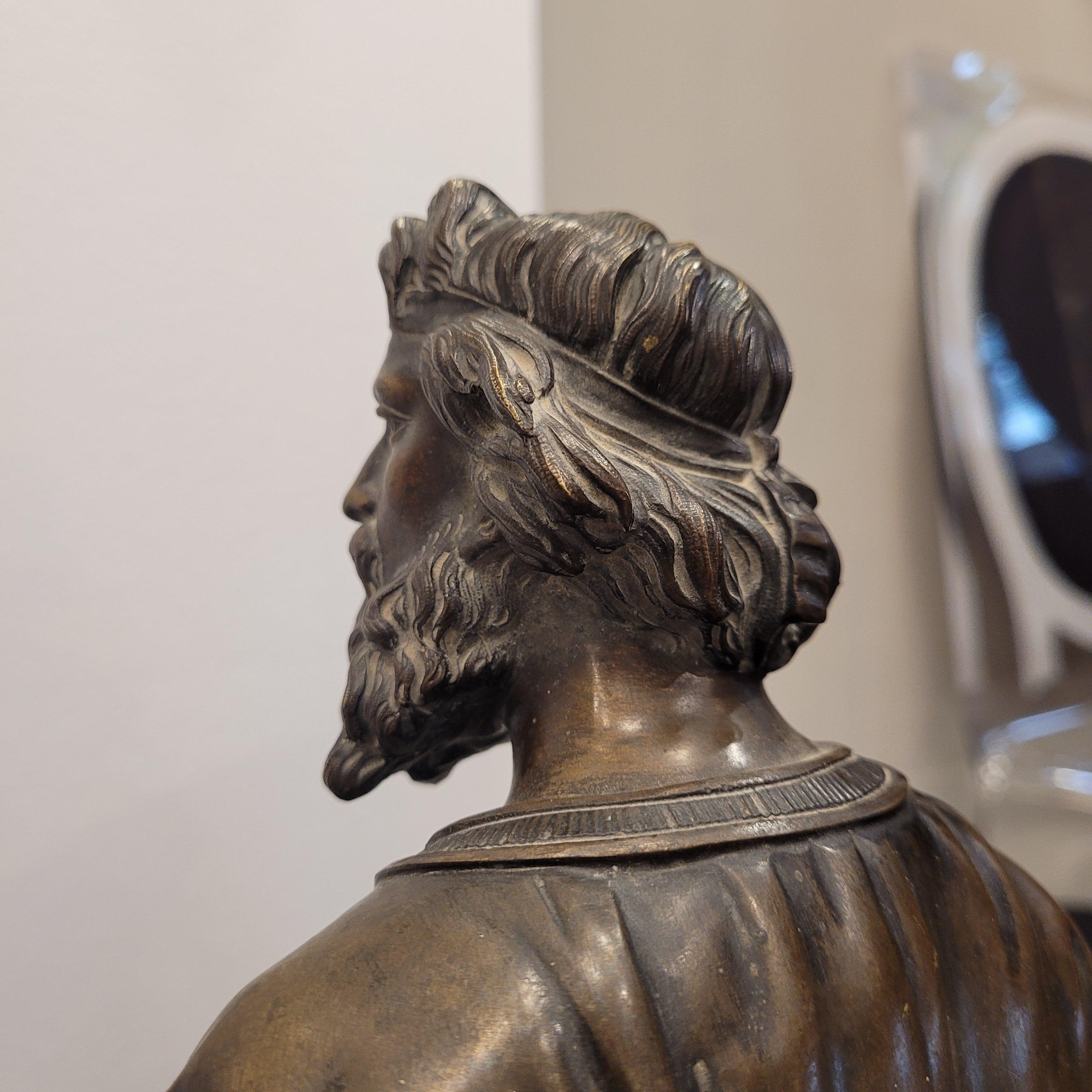Napoleon III Mantel  clock  in Black marble and bronce philosopher sculture For Sale 8