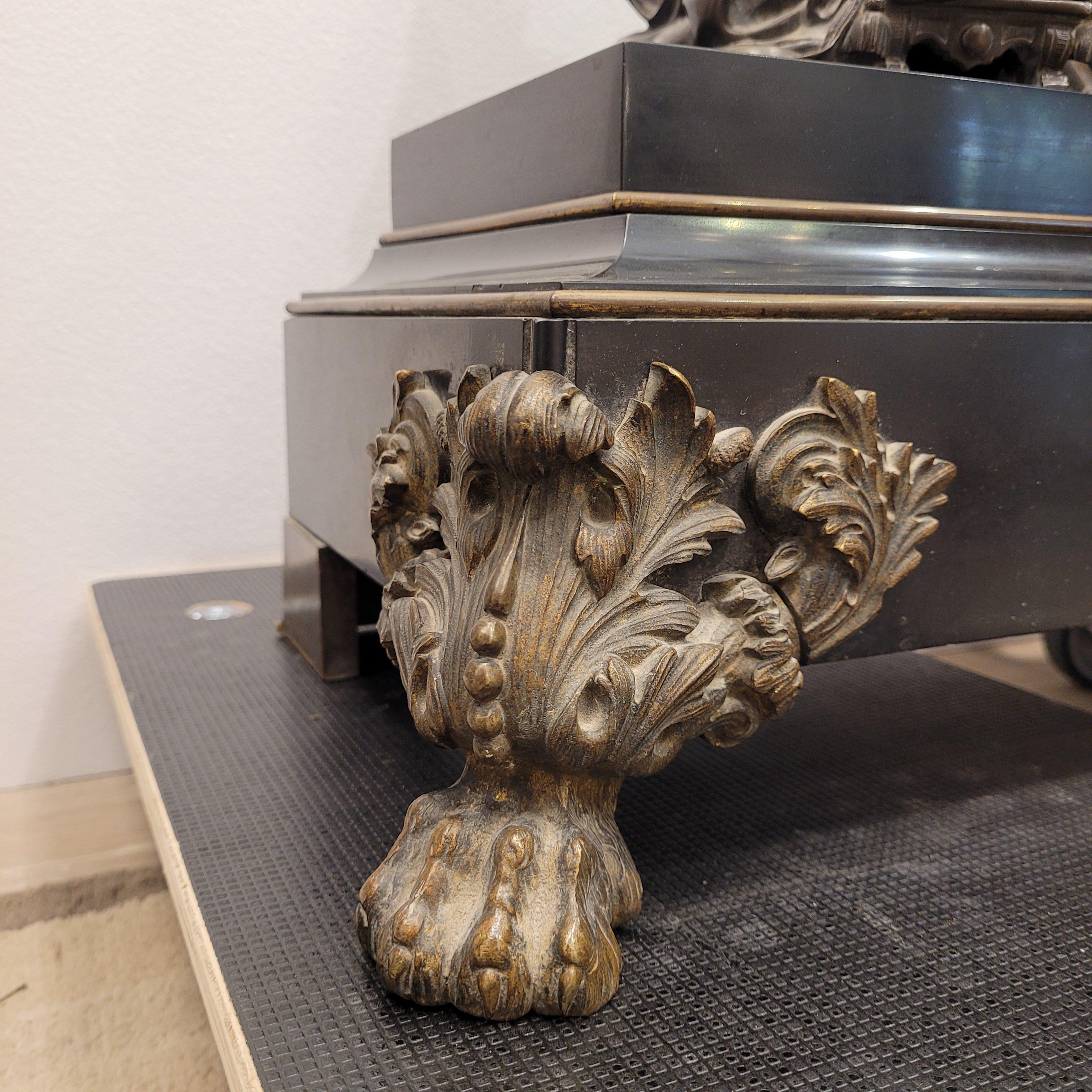 Bronze Napoleon III Mantel  clock  in Black marble and bronce philosopher sculture For Sale