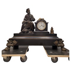 Napoleon III Mantel  clock  in Black marble and bronce philosopher sculture