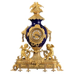 Napoleon III Mantel Clock in Bleu de Sèvres Porcelain & Chased Ormolu - 21.2 in