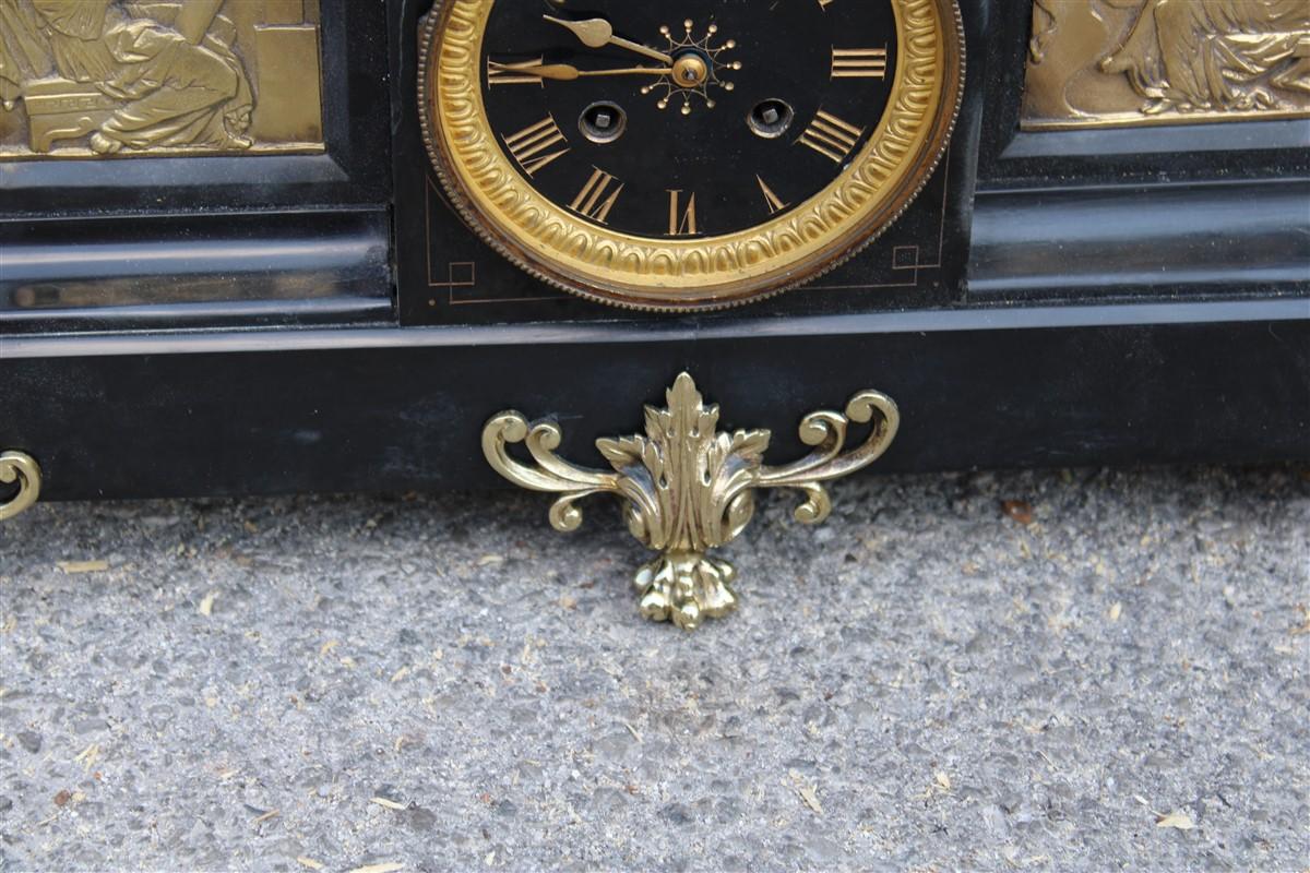 Napoleon III Mantel Clock or Console 180s Black Marble and Solid Brass Sculpture For Sale 12