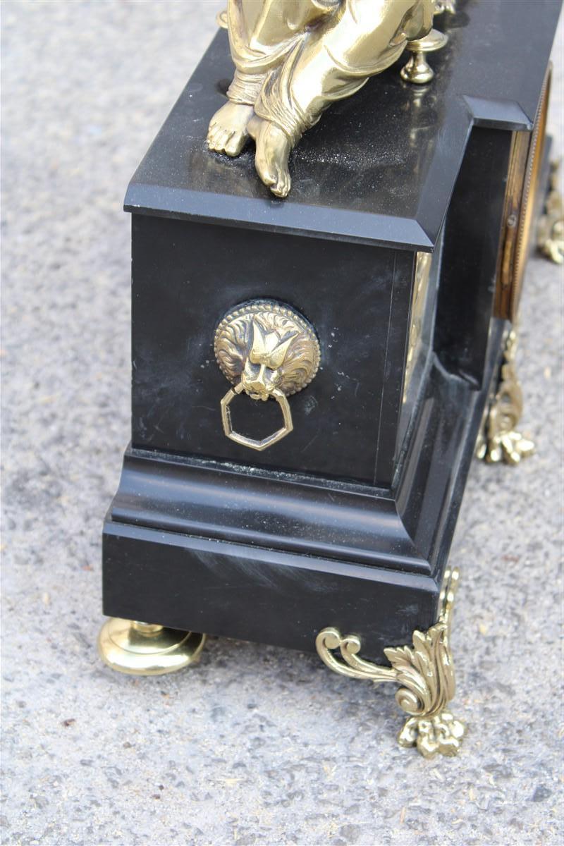Napoleon III Mantel Clock or Console 180s Black Marble and Solid Brass Sculpture For Sale 2