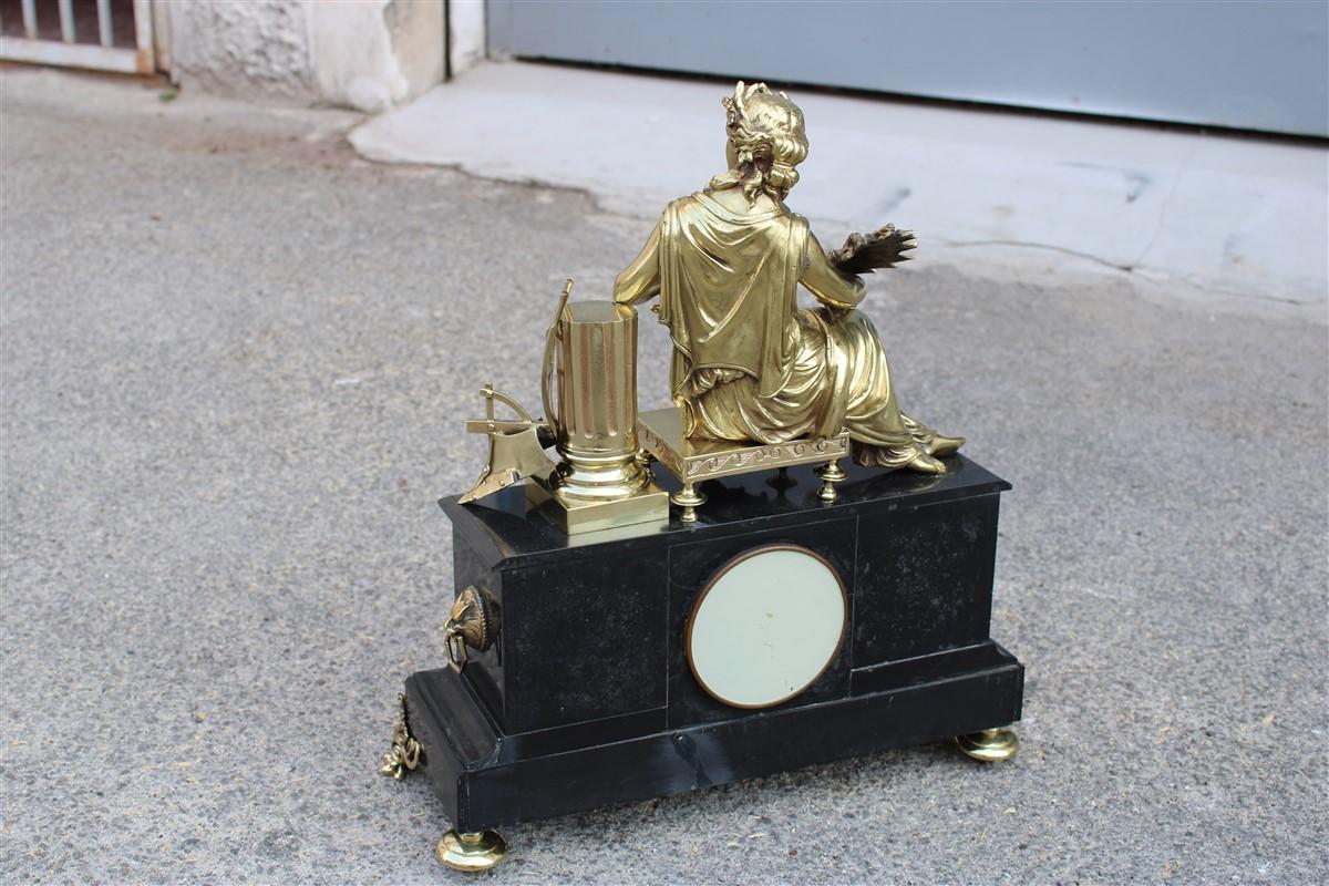 Napoleon III Mantel Clock or Console 180s Black Marble and Solid Brass Sculpture For Sale 4
