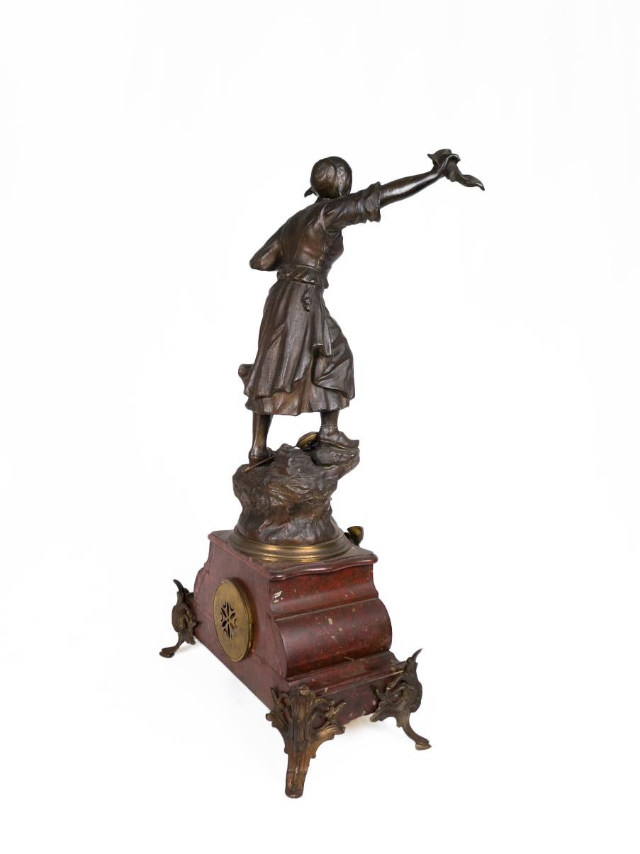 Napoleon III Mantel Clock with Red Marble, 19th Century For Sale 6