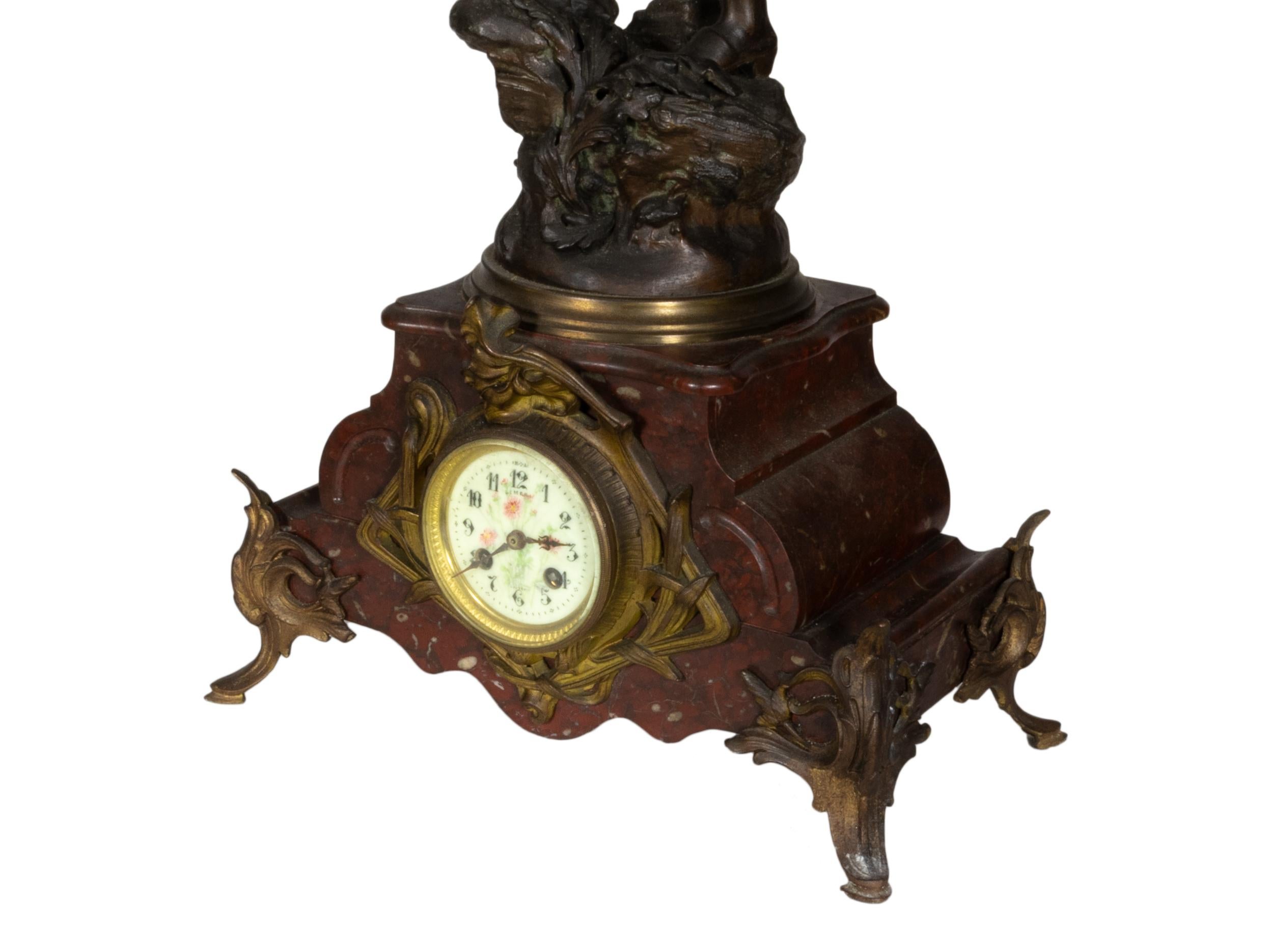 Napoleon III Mantel Clock with Red Marble, 19th Century For Sale 2