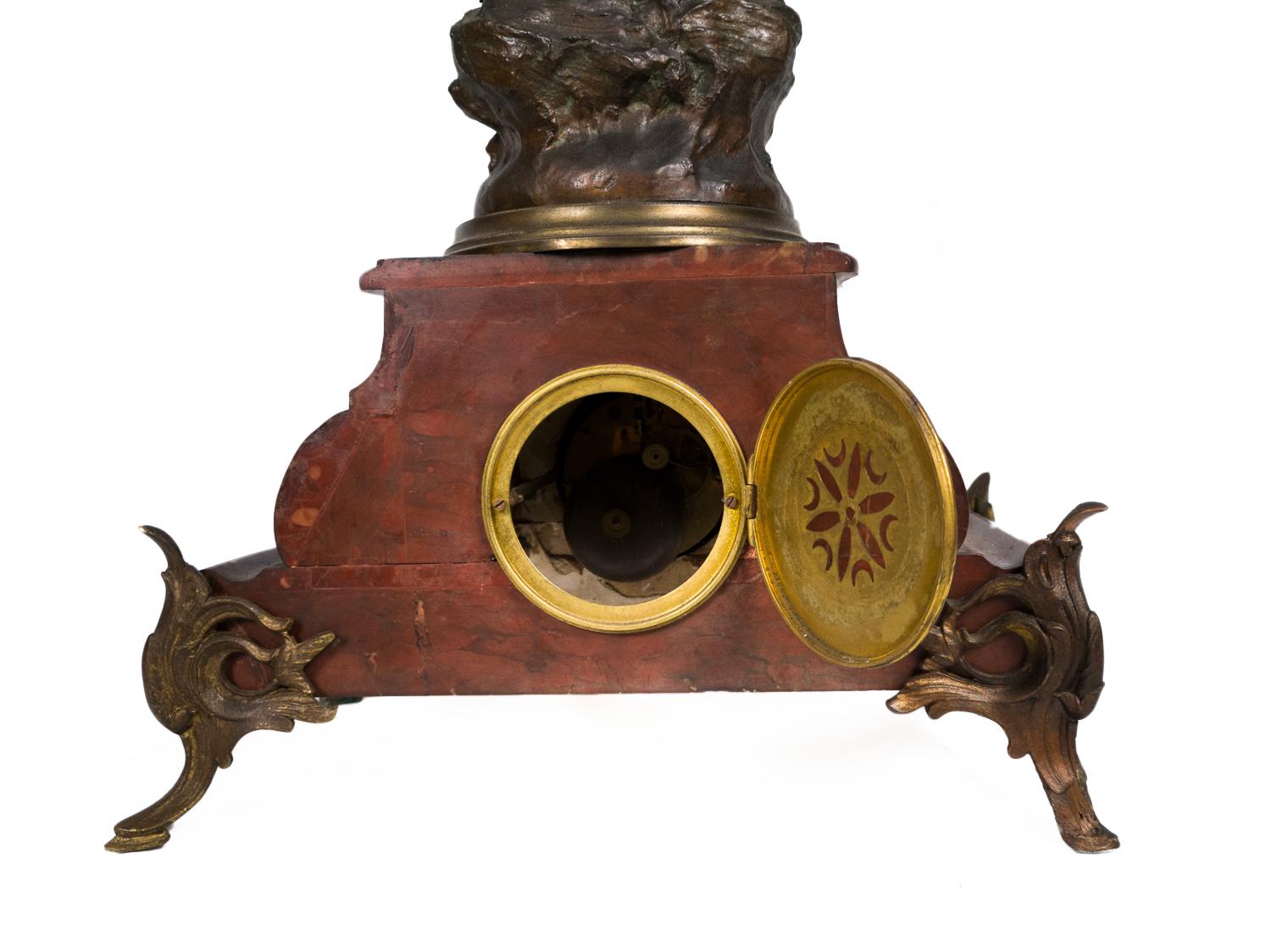 Napoleon III Mantel Clock with Red Marble, 19th Century For Sale 3