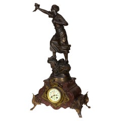Napoleon III Mantel Clock with Red Marble, 19th Century