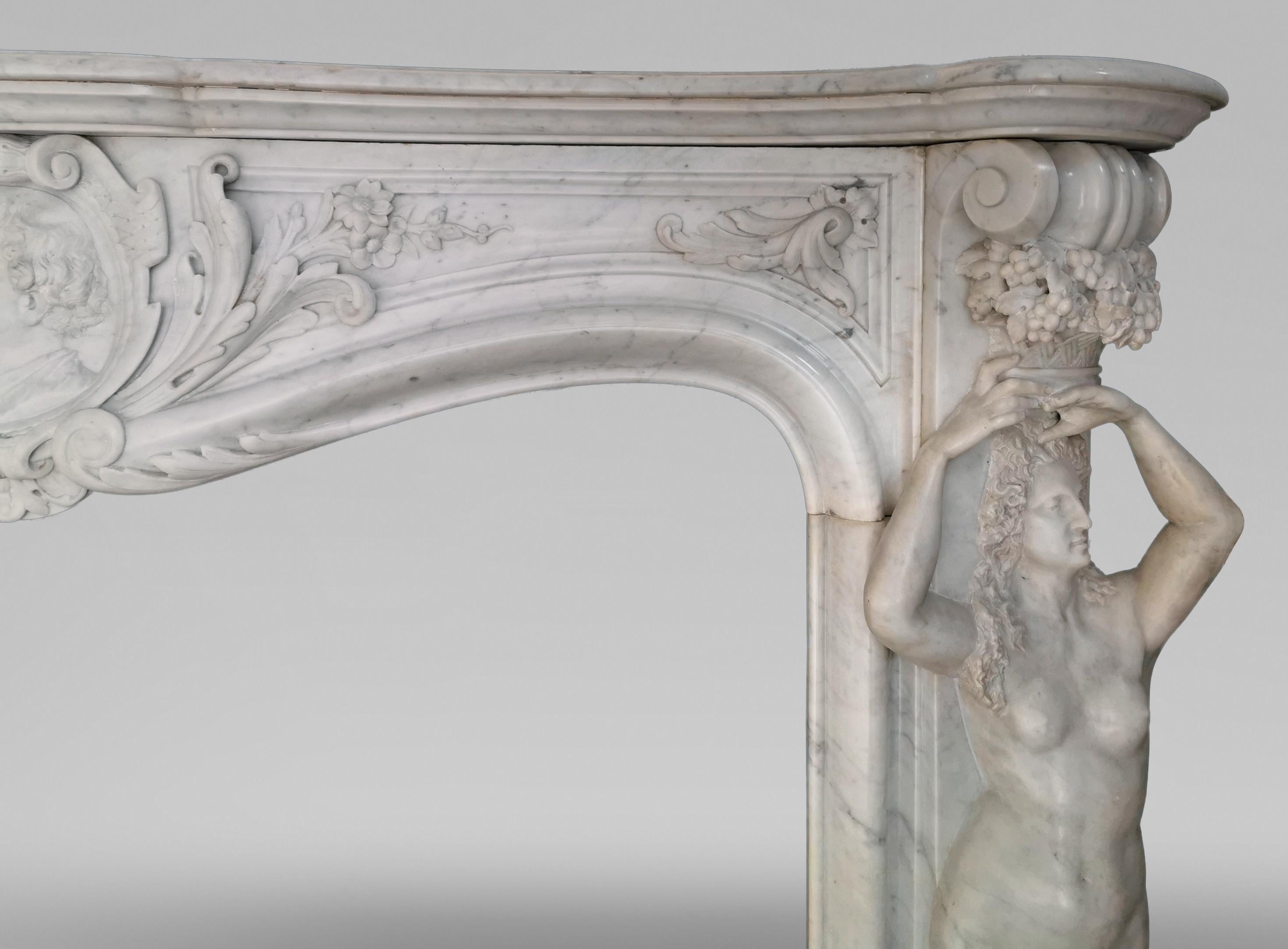 Napoleon III Marble Fireplace with Caryatids, Unique Creation, 1880 For Sale 5