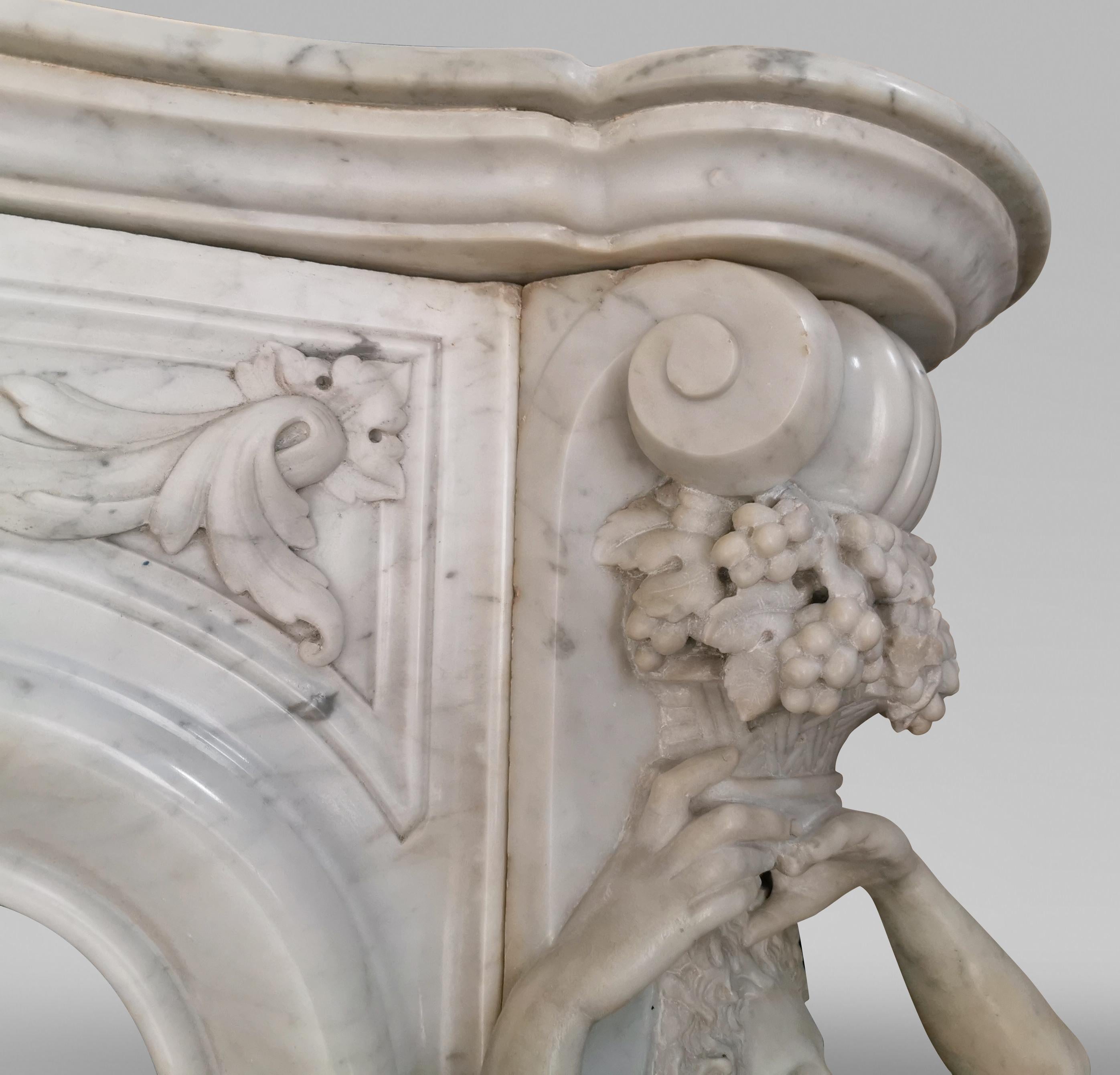 Napoleon III Marble Fireplace with Caryatids, Unique Creation, 1880 For Sale 6