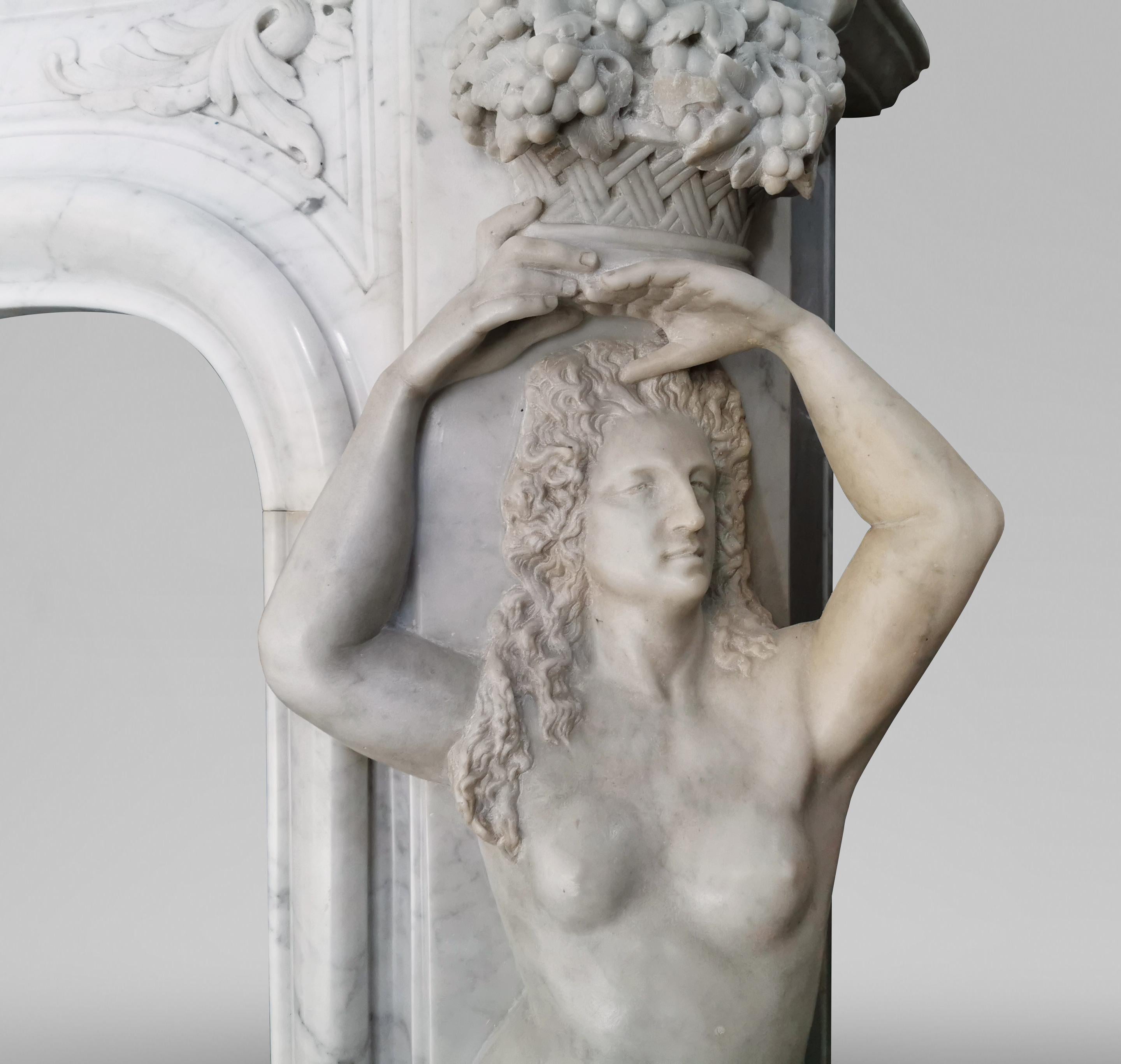 Napoleon III Marble Fireplace with Caryatids, Unique Creation, 1880 For Sale 7