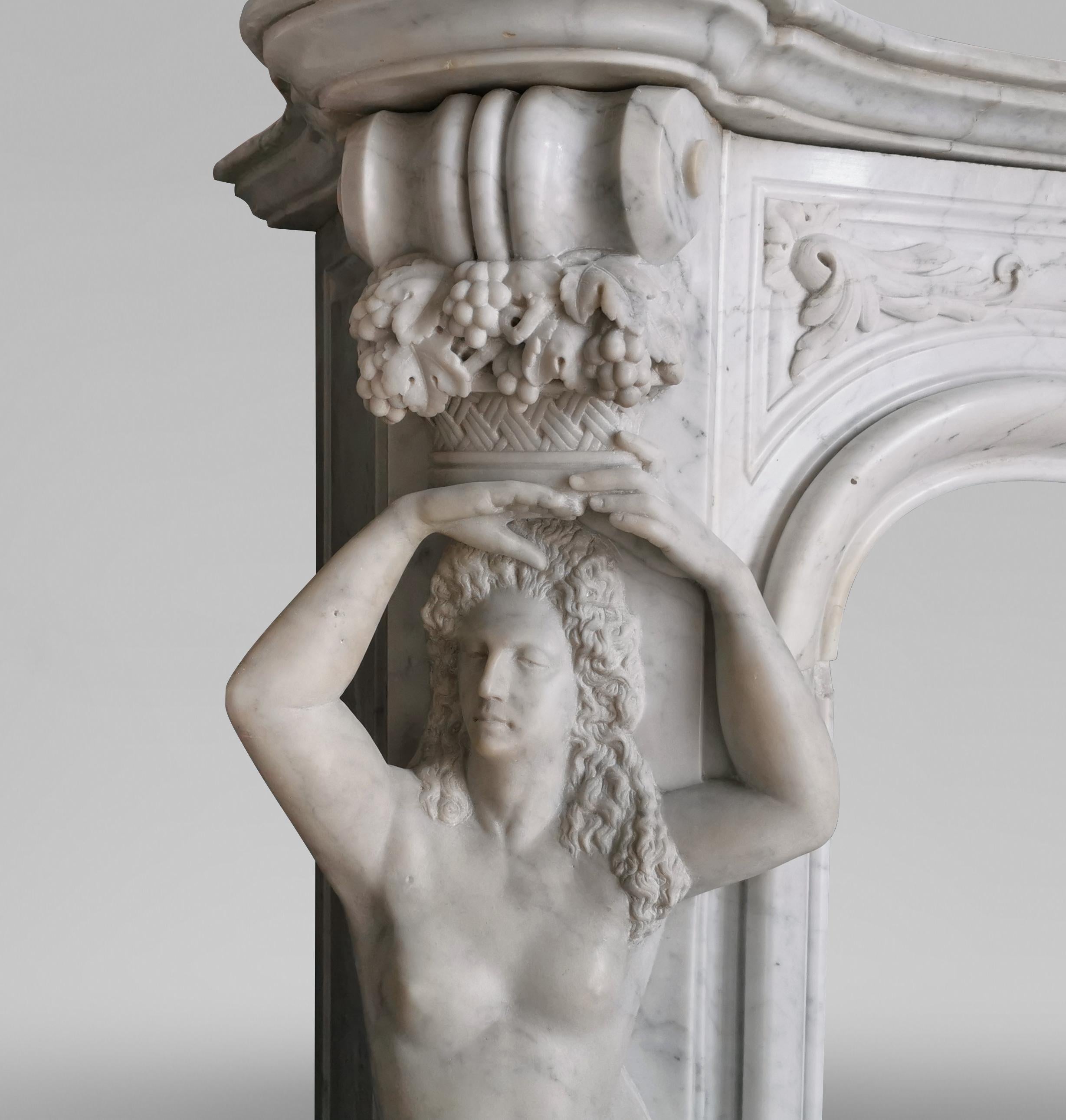 Napoleon III Marble Fireplace with Caryatids, Unique Creation, 1880 For Sale 1