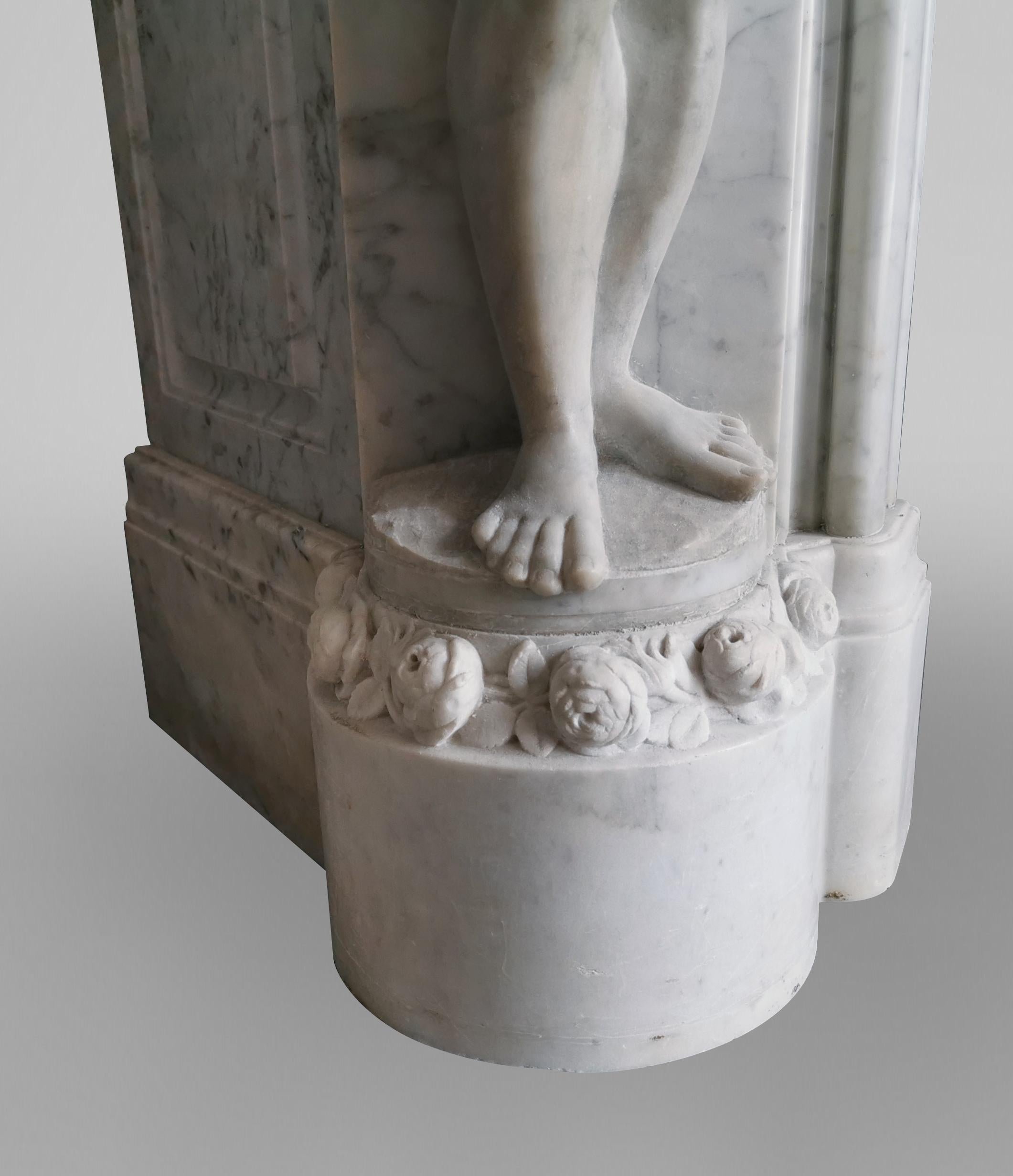 Napoleon III Marble Fireplace with Caryatids, Unique Creation, 1880 For Sale 2
