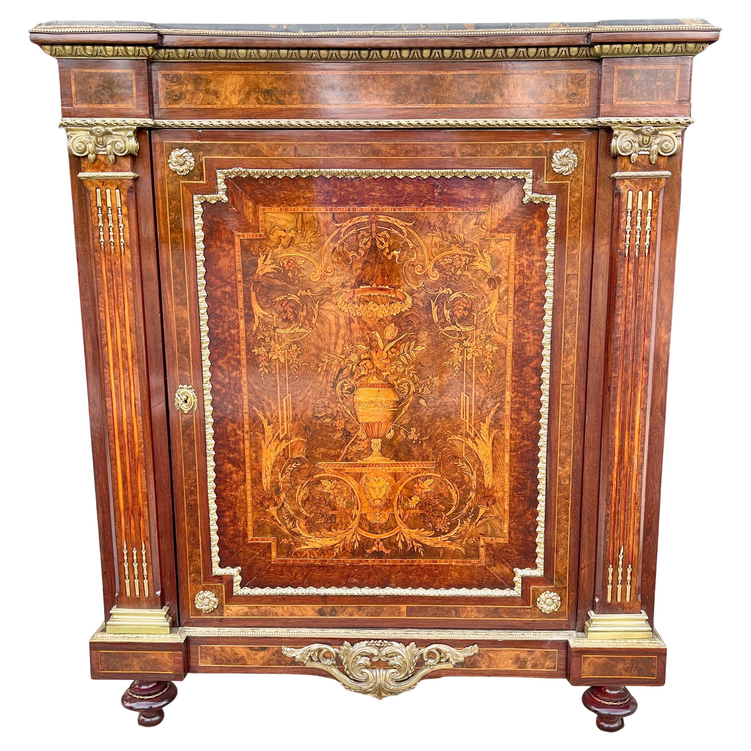 Napoleon III Marble Top & Marquetry Sideboard Cabinet