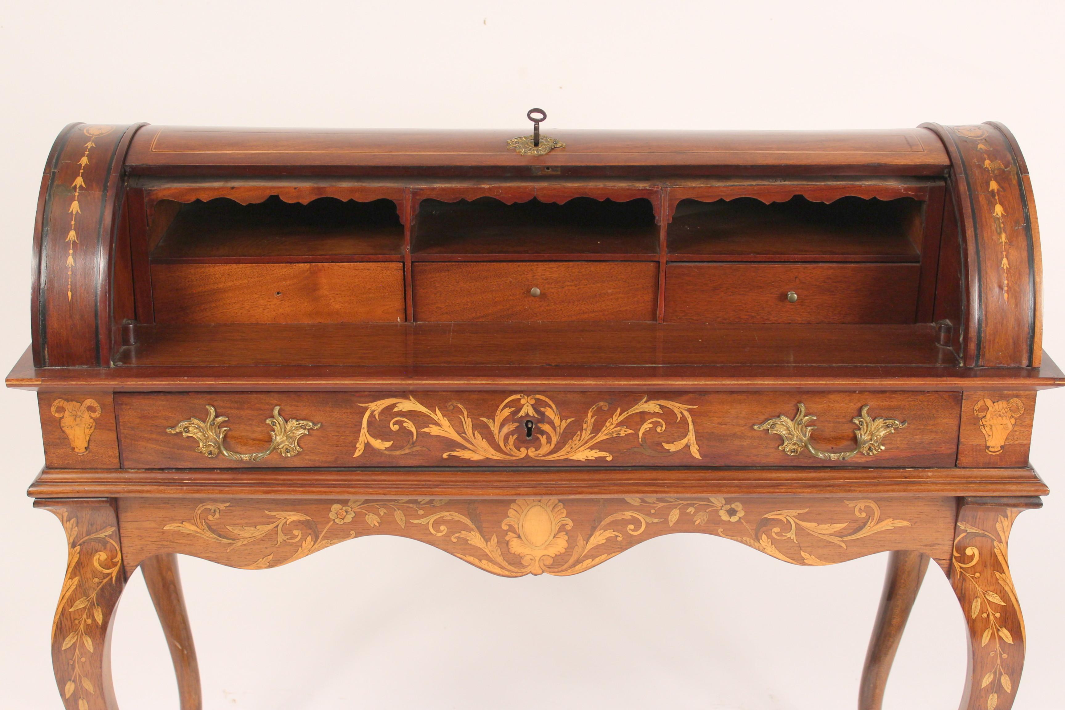 Napoleon III Marquetry Cylinder Desk In Good Condition In Laguna Beach, CA