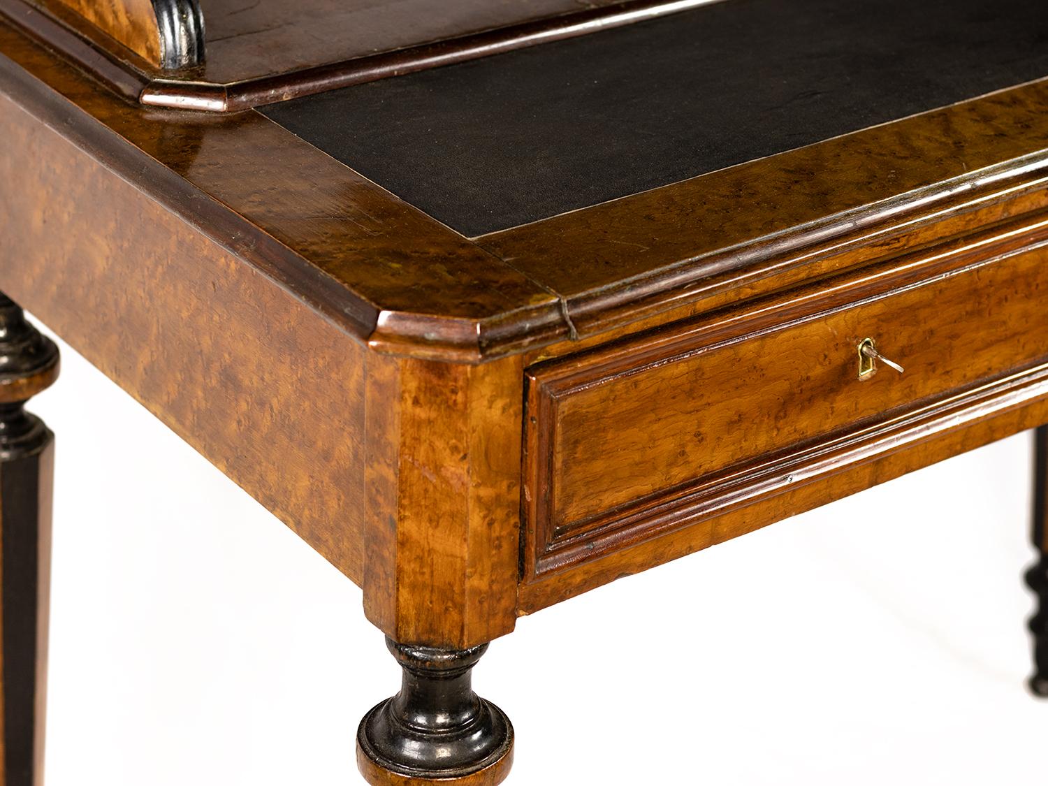 Lacquered Napoleon III Marquetry Secretary Vitrine Bonheur Du Jour For Sale