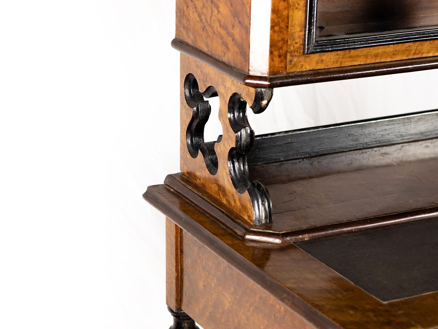 Napoleon III Marquetry Secretary Vitrine Bonheur Du Jour In Fair Condition For Sale In Lisbon, PT