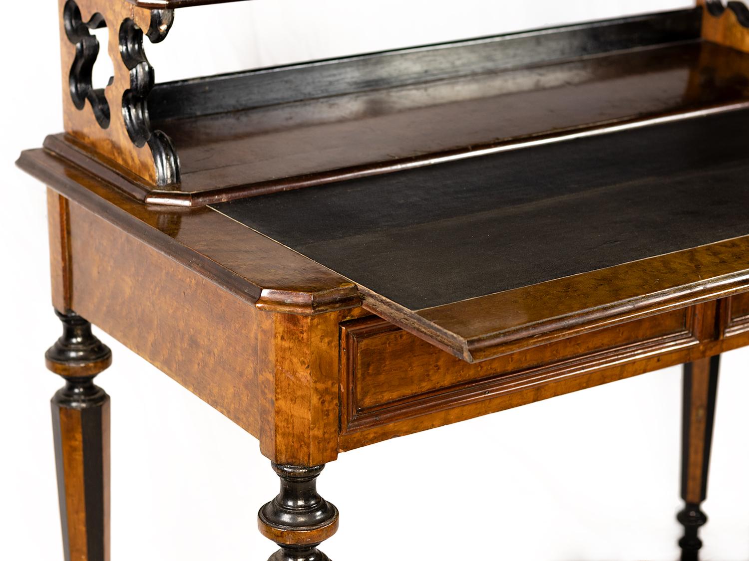 19th Century Napoleon III Marquetry Secretary Vitrine Bonheur Du Jour For Sale
