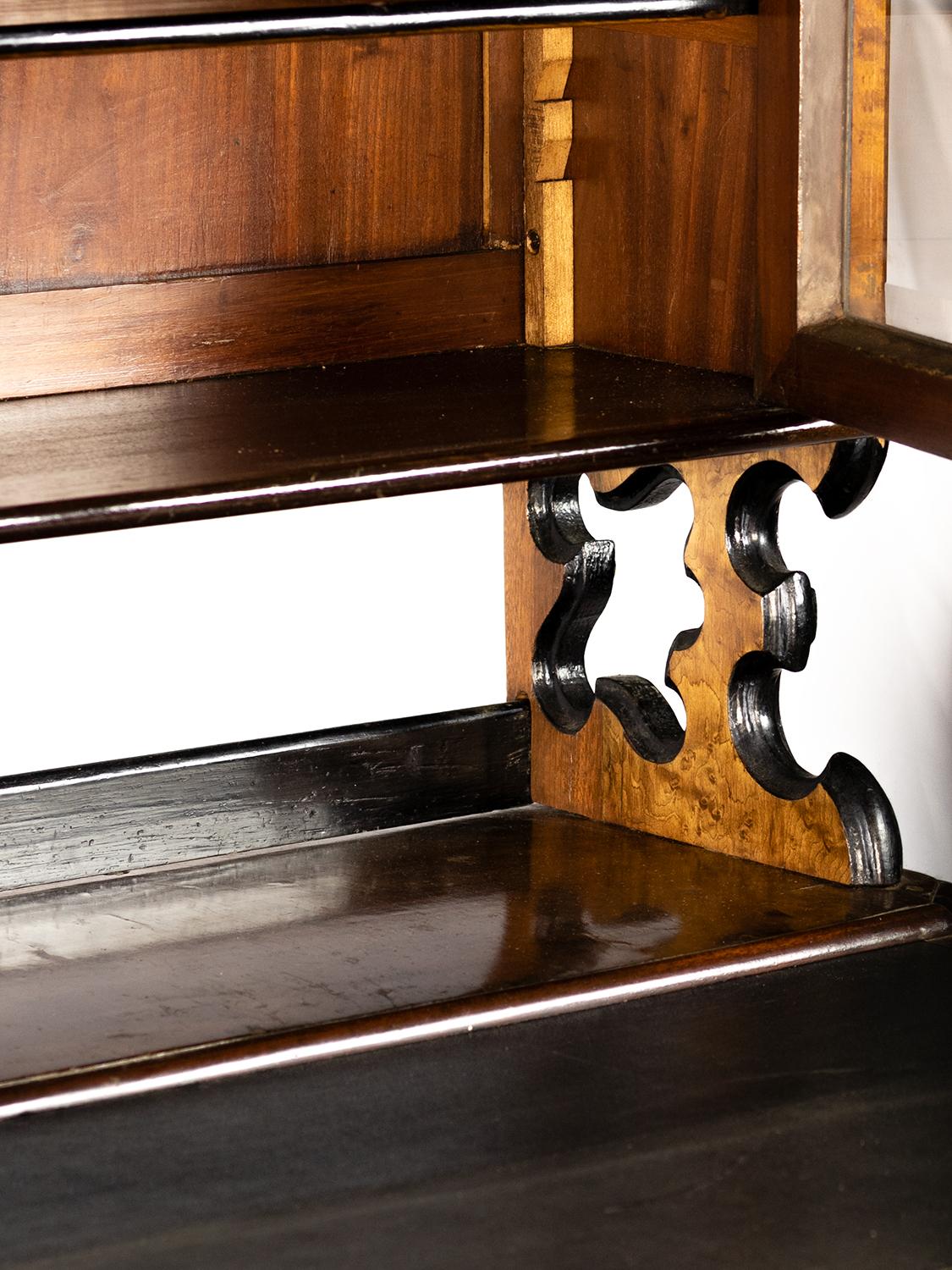 Metal Napoleon III Marquetry Secretary Vitrine Bonheur Du Jour For Sale