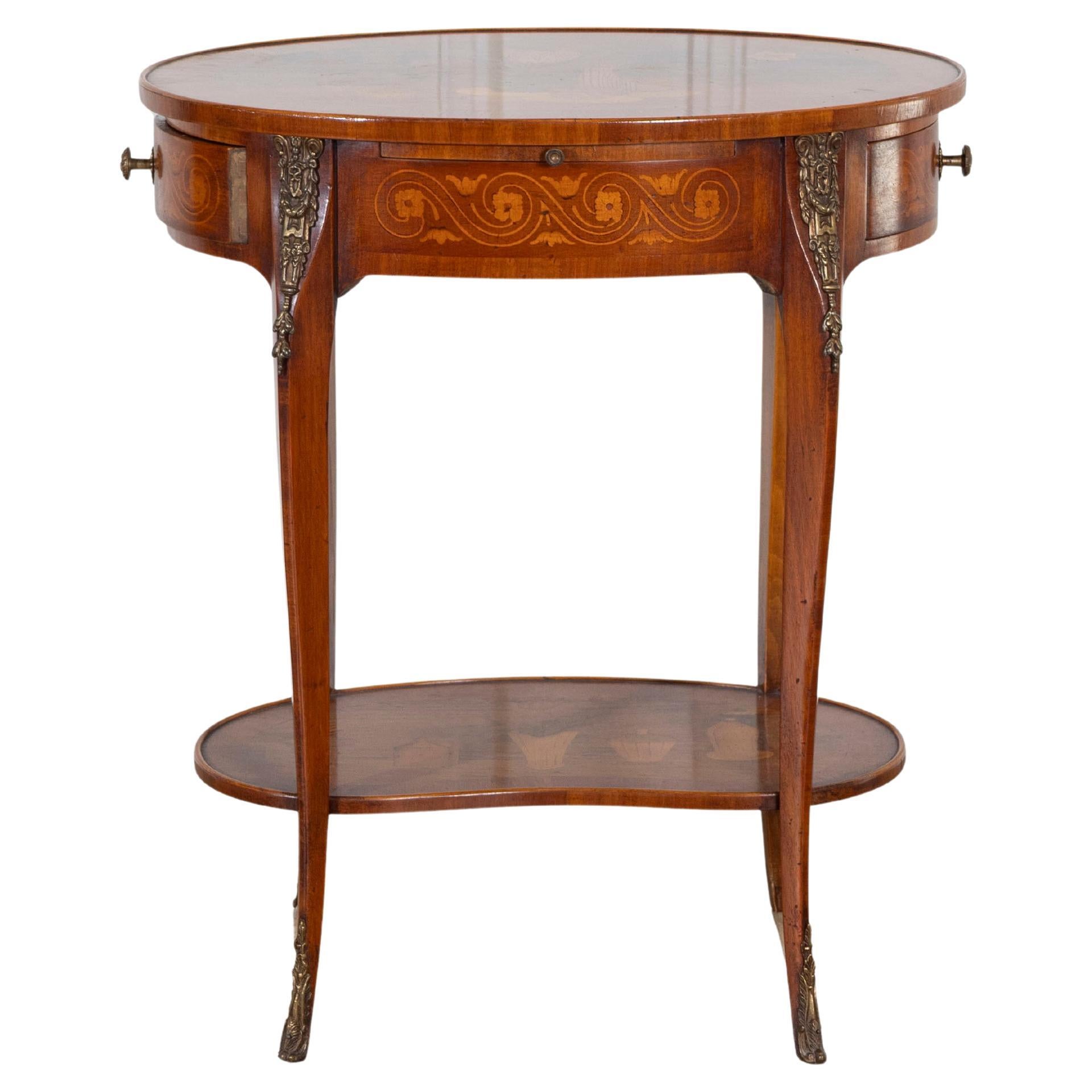 Table d'appoint en marqueterie Napoléon III avec incrustation florale, France, fin du XIXe siècle en vente